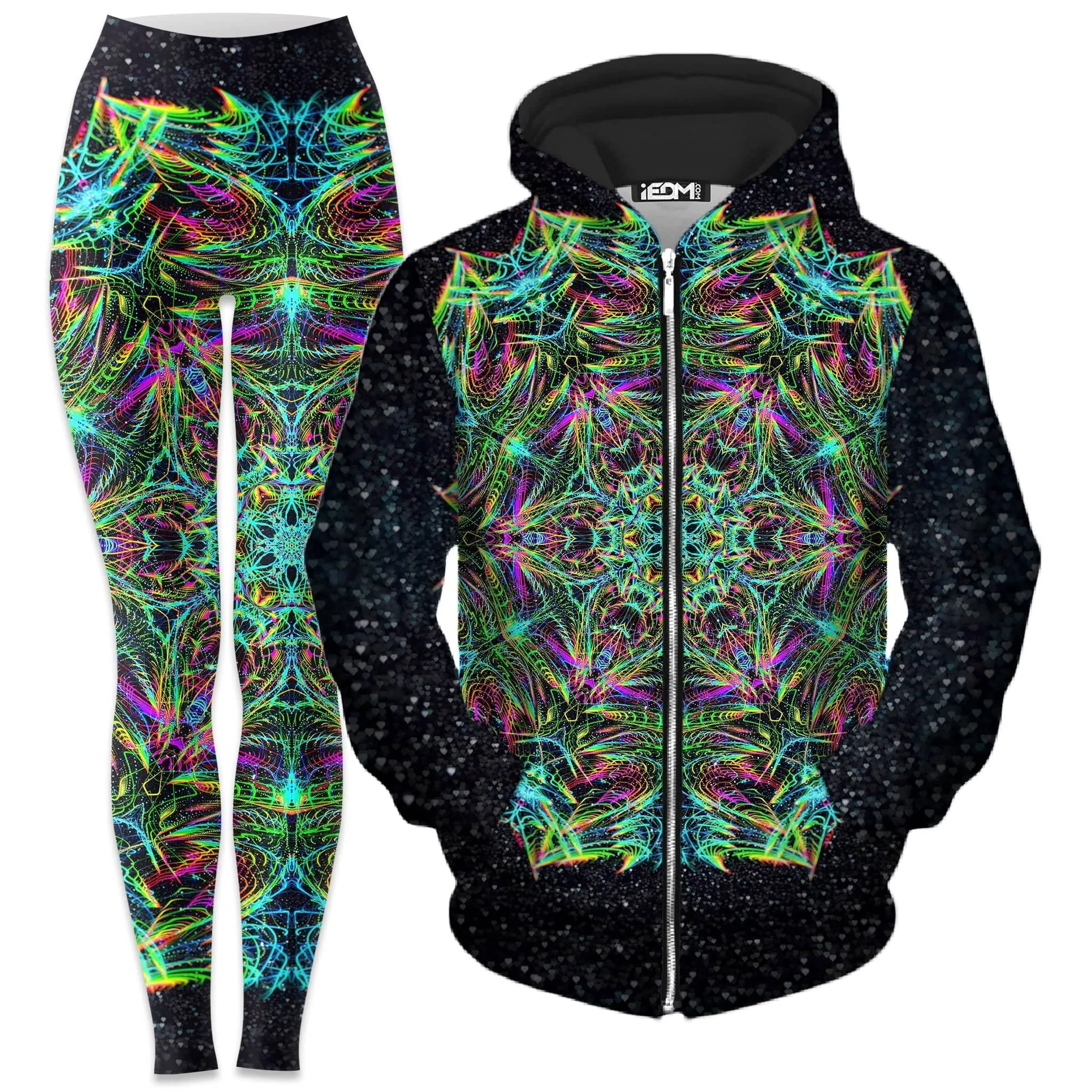 Green Warp Zip-Up Hoodie and Leggings Combo sold by iEDM
