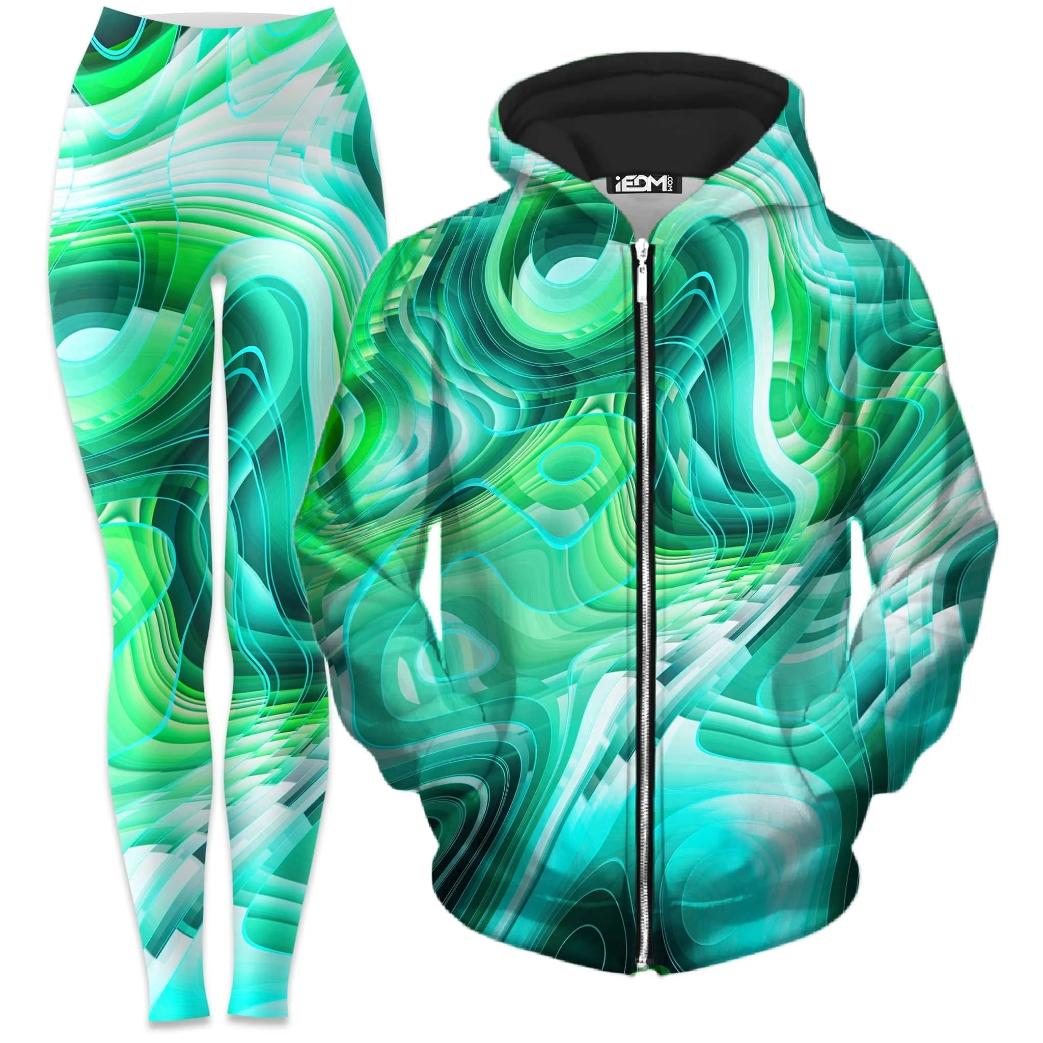 Green Schism Zip-Up Hoodie and Leggings Combo sold by iEDM