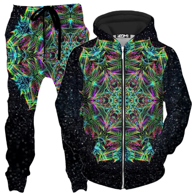 Green Warp Zip-Up Hoodie and Joggers Combo sold by iEDM