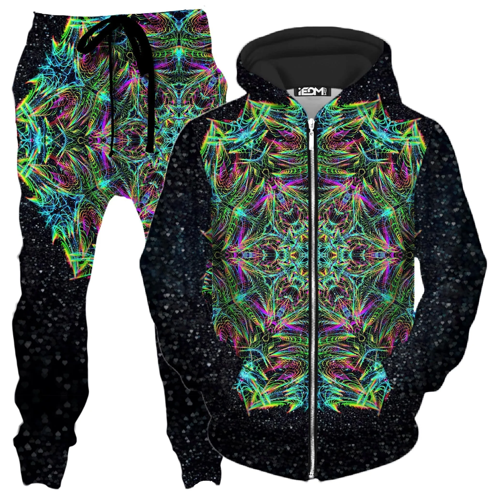 Green Warp Zip-Up Hoodie and Joggers Combo sold by iEDM