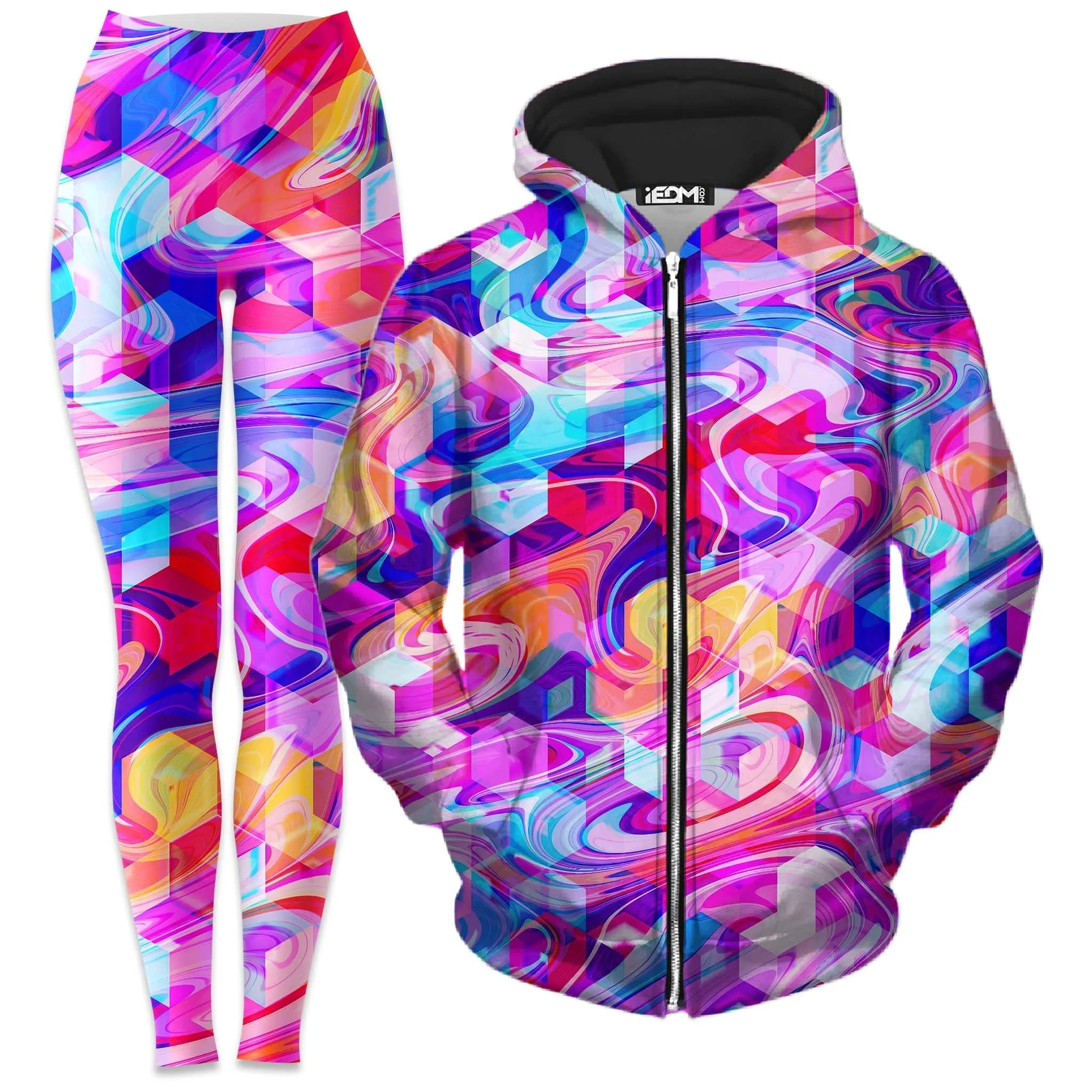 Cubic Drop Zip-Up Hoodie and Leggings Combo sold by iEDM