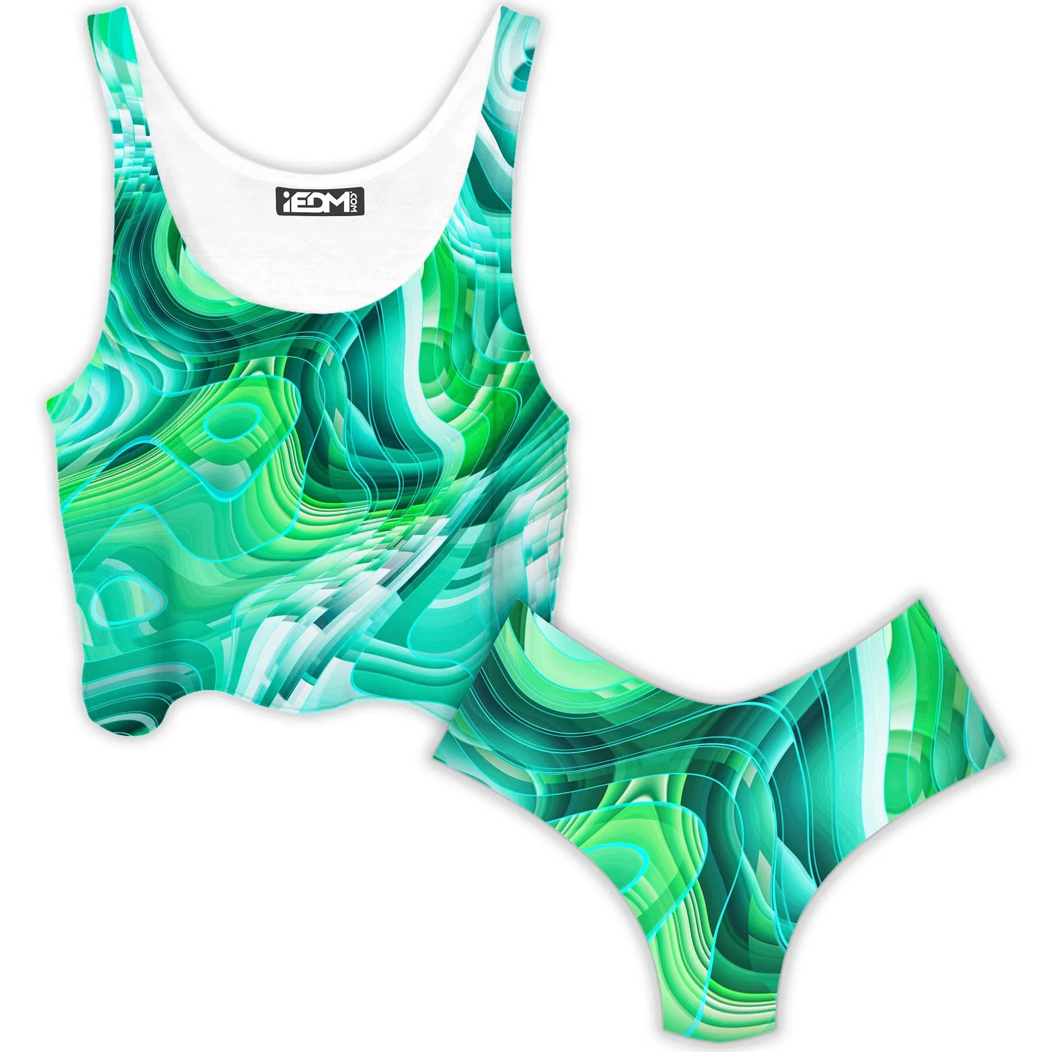 Green Schism Crop Top and Booty Shorts Combo sold by iEDM