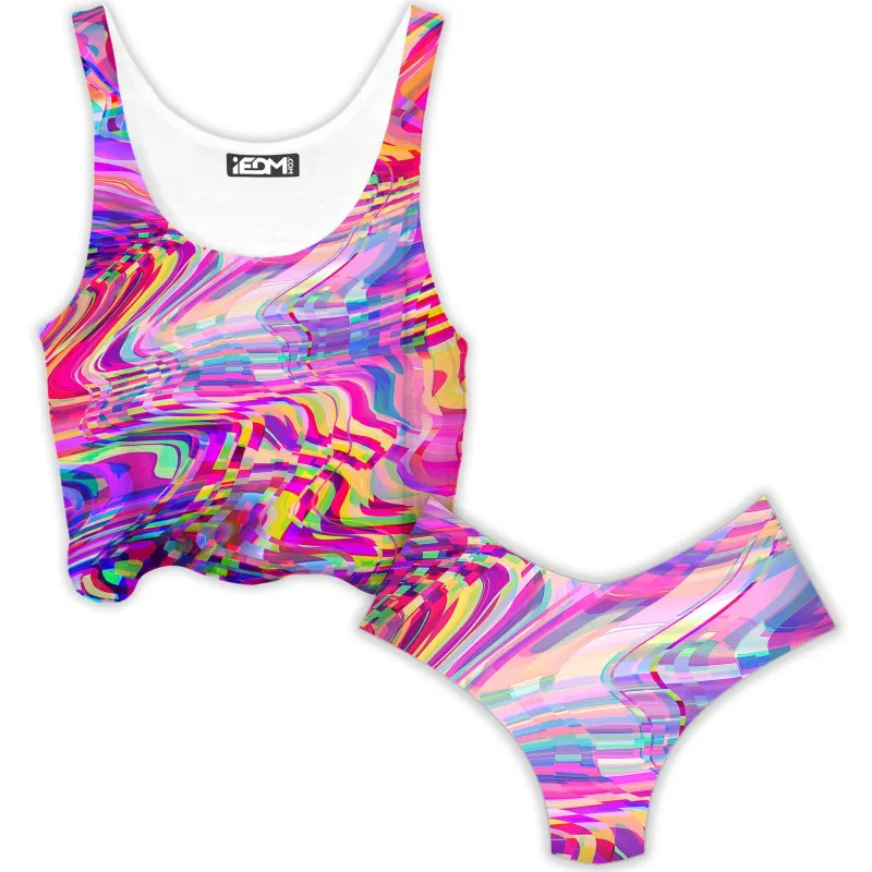 Glitch Waves Crop Top and Booty Shorts Combo sold by iEDM