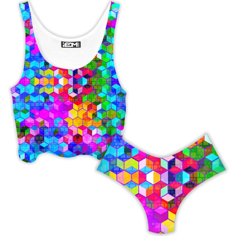 Cubism Crop Top and Booty Shorts Combo sold by iEDM