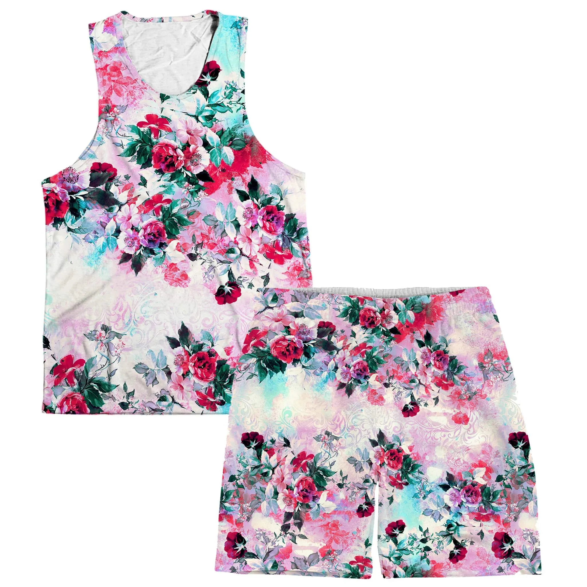 Pink Floral Men's Tank and Shorts Combo sold by iEDM