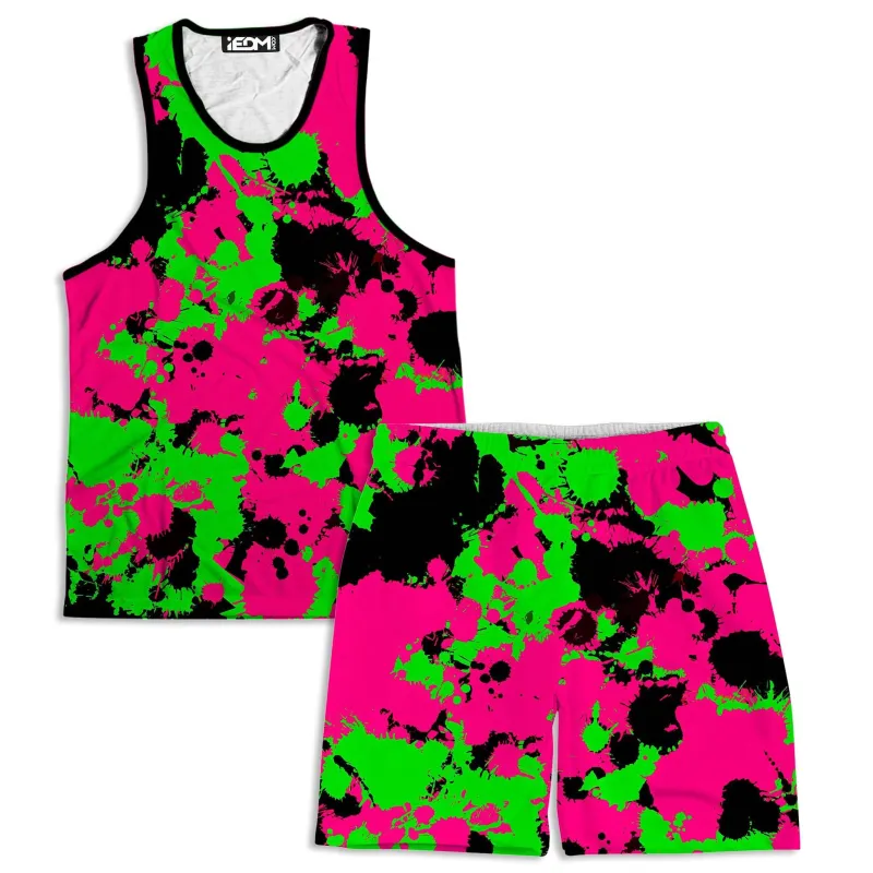 Pink Black And Green Paint Splatter Men's Tank and Shorts Combo sold by iEDM