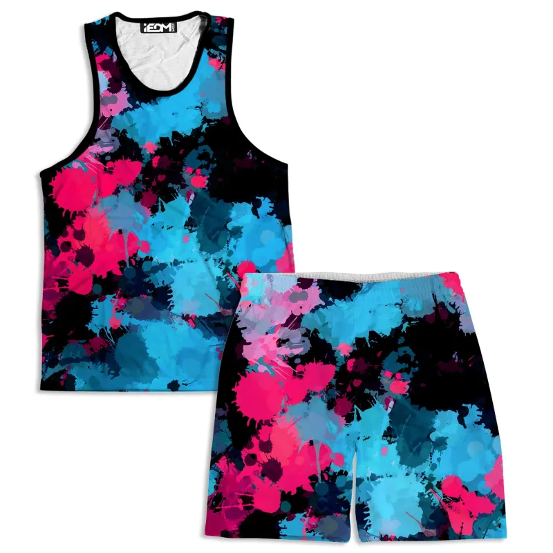 Pink And Blue Paint Splatter Men's Tank and Shorts Combo sold by iEDM