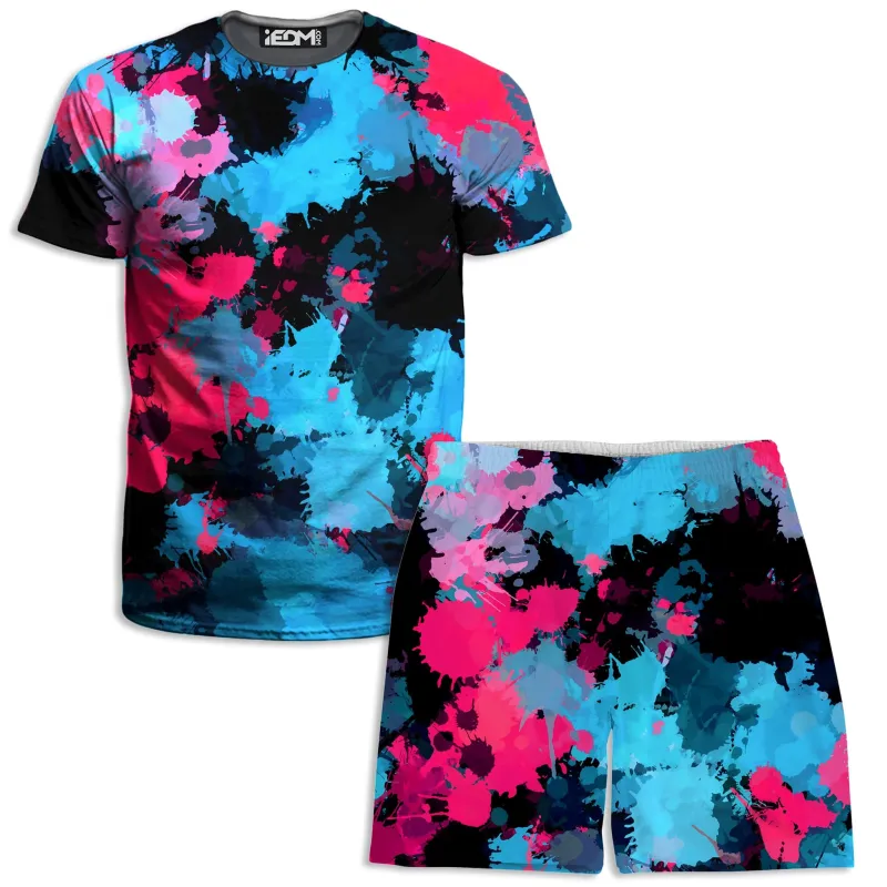 Pink And Blue Paint Splatter T-Shirt and Shorts Combo sold by iEDM
