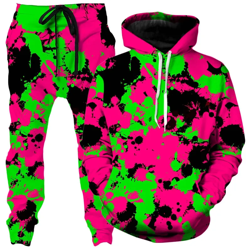 Pink Black And Green Paint Splatter Hoodie and Joggers Combo made by iEDM