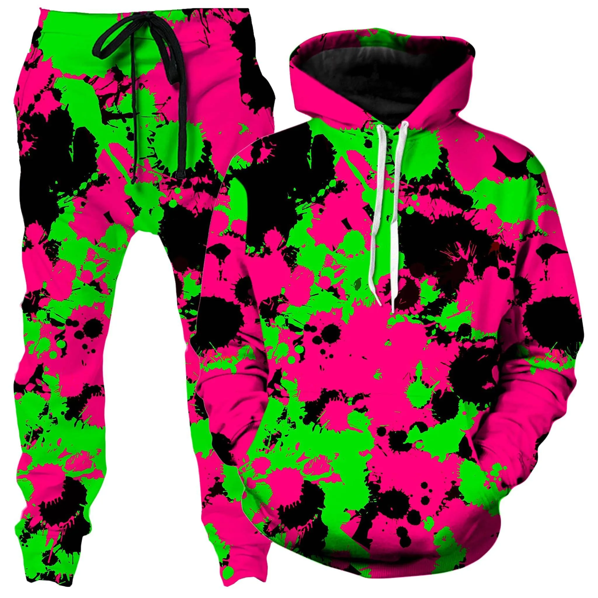 Pink Black And Green Paint Splatter Hoodie and Joggers Combo sold by iEDM