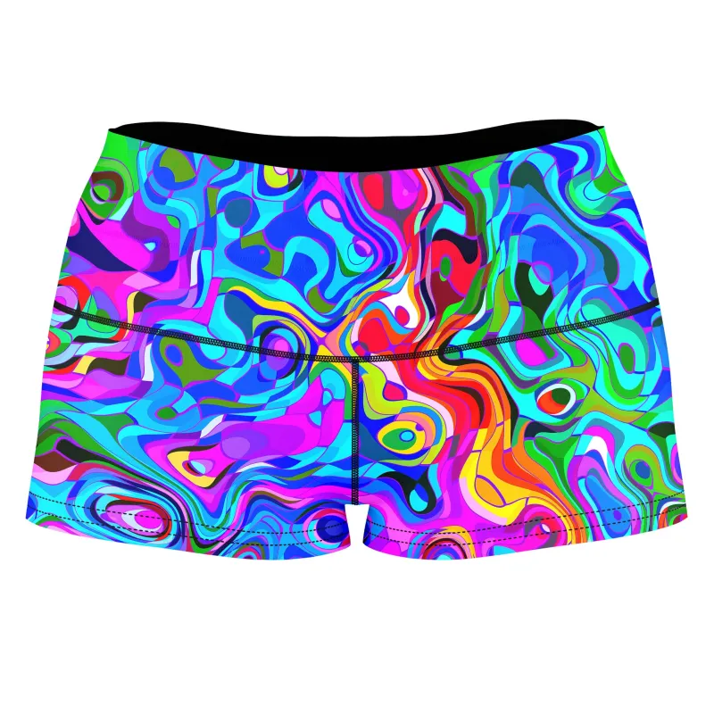 Rainbow Waves High-Waisted Women's Shorts sold by iEDM
