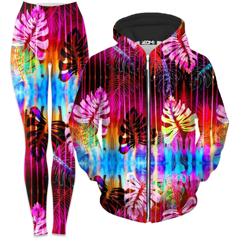 Fluorescent Jungle Zip-Up Hoodie and Leggings Combo sold by iEDM