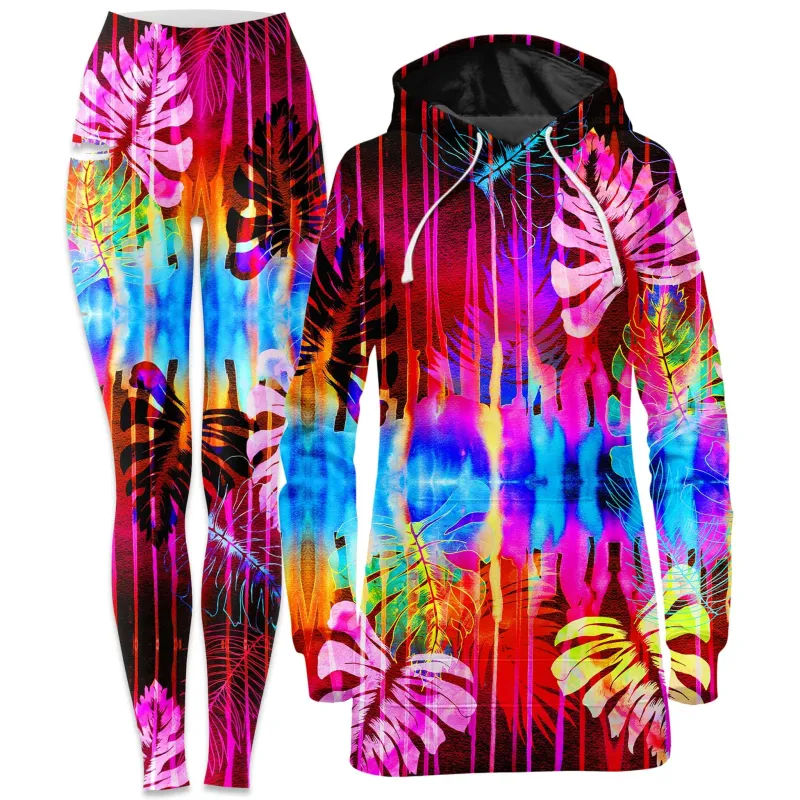 Fluorescent Jungle Hoodie Dress and Leggings Combo sold by iEDM