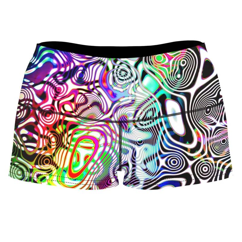 Rainbow Ripples High-Waisted Women's Shorts sold by iEDM