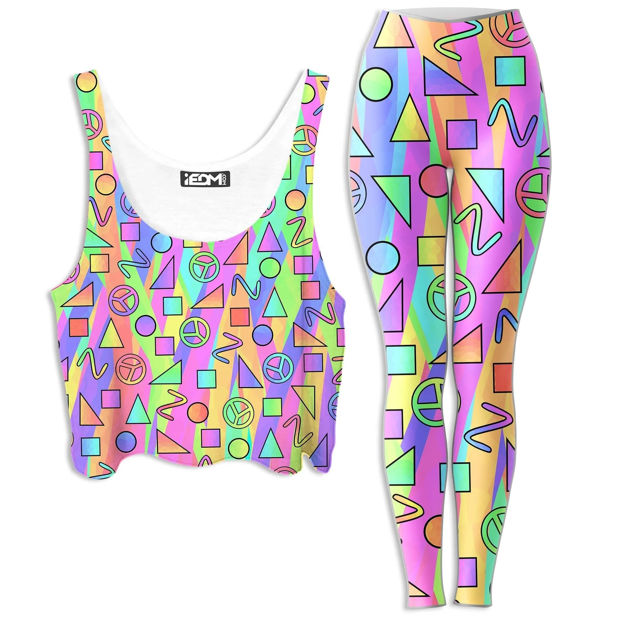 Trippy Retro Peace Signs Crop Top and Leggings Combo sold by iEDM