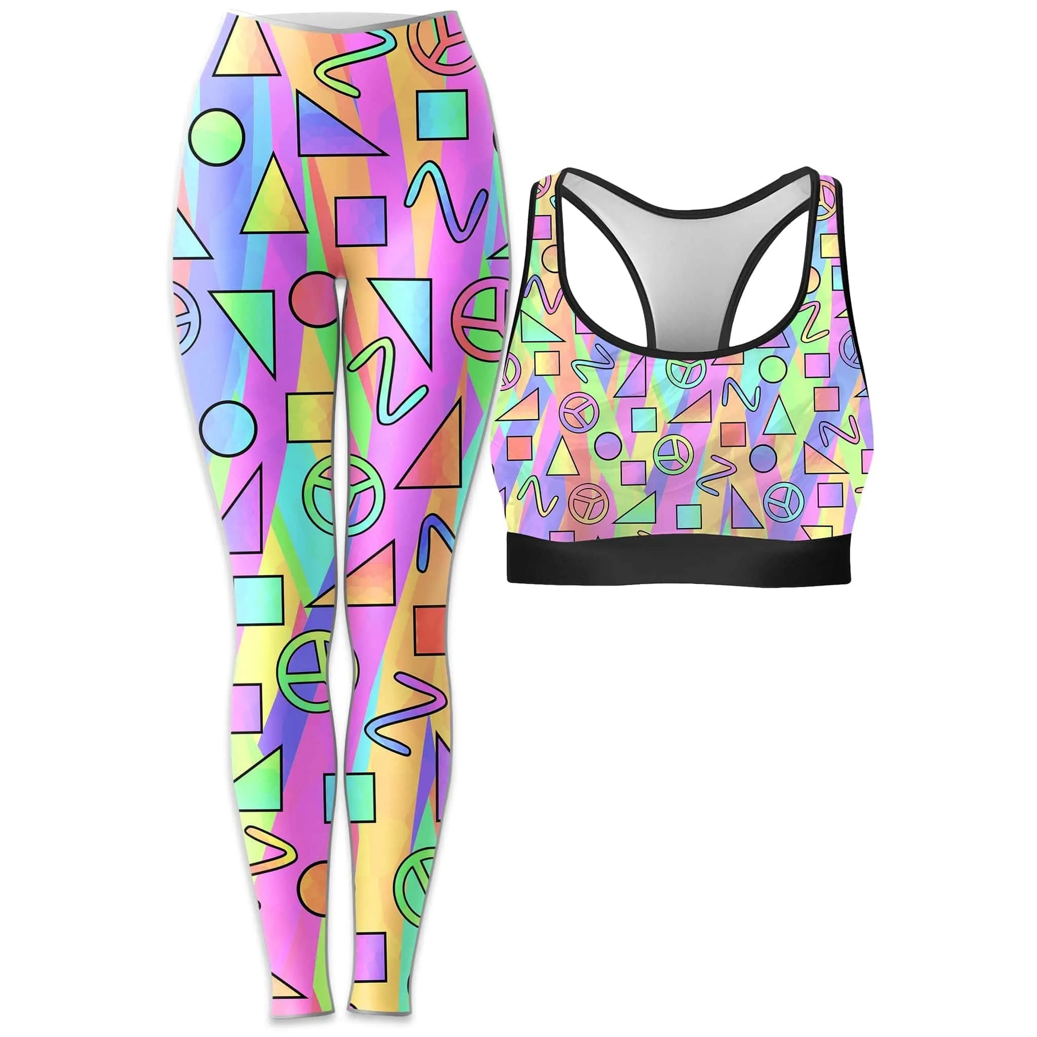 Trippy Retro Peace Signs Rave Bra and Leggings Combo sold by iEDM