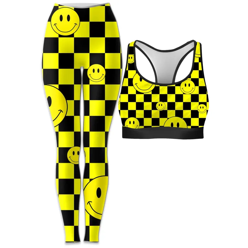 Smile Checkerboard Rave Bra and Leggings Combo sold by iEDM