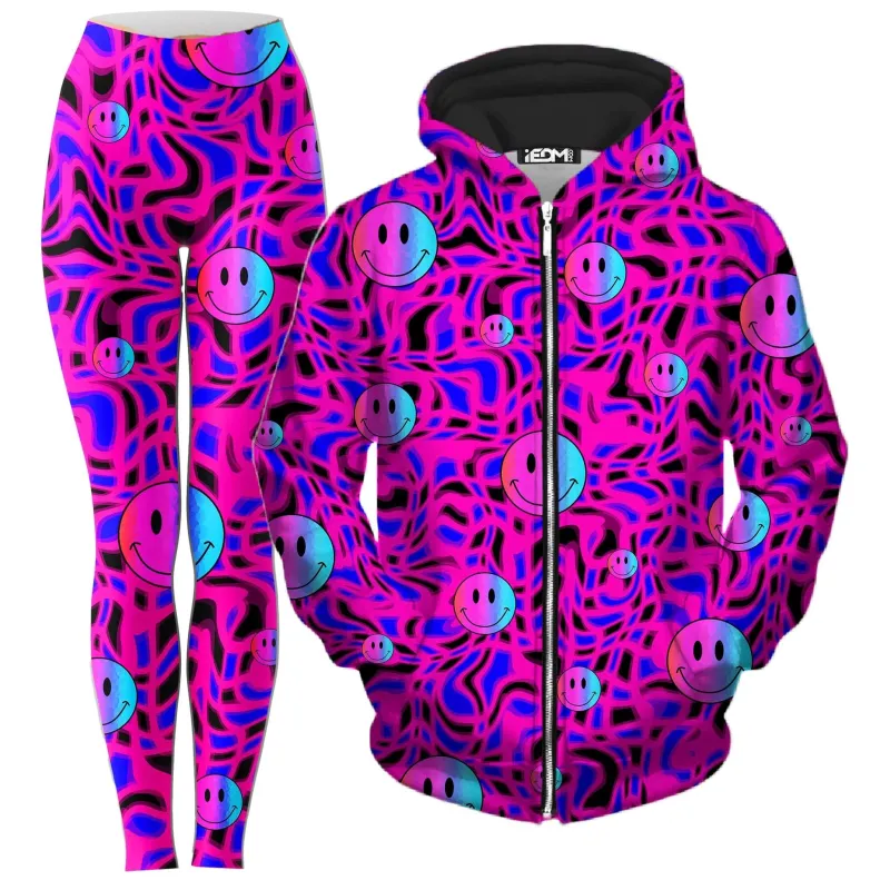Trippy Smiles Zip-Up Hoodie and Leggings Combo sold by iEDM