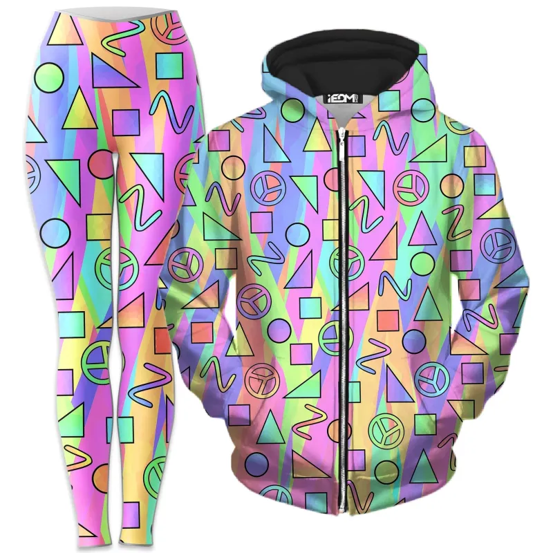 Trippy Retro Peace Signs Zip-Up Hoodie and Leggings Combo sold by iEDM