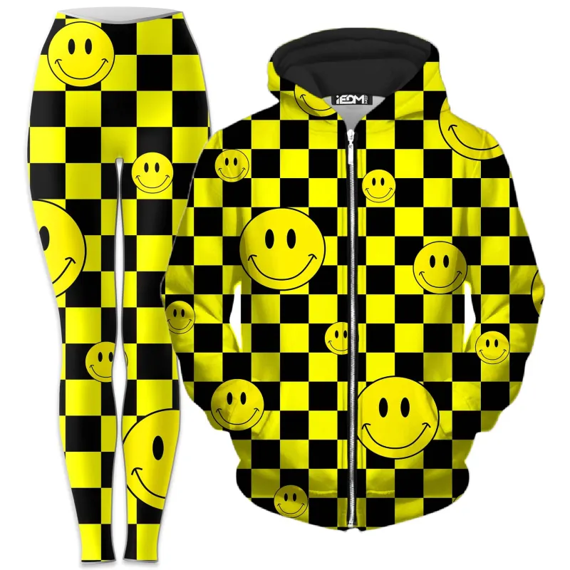 Smile Checkerboard Zip-Up Hoodie and Leggings Combo sold by iEDM