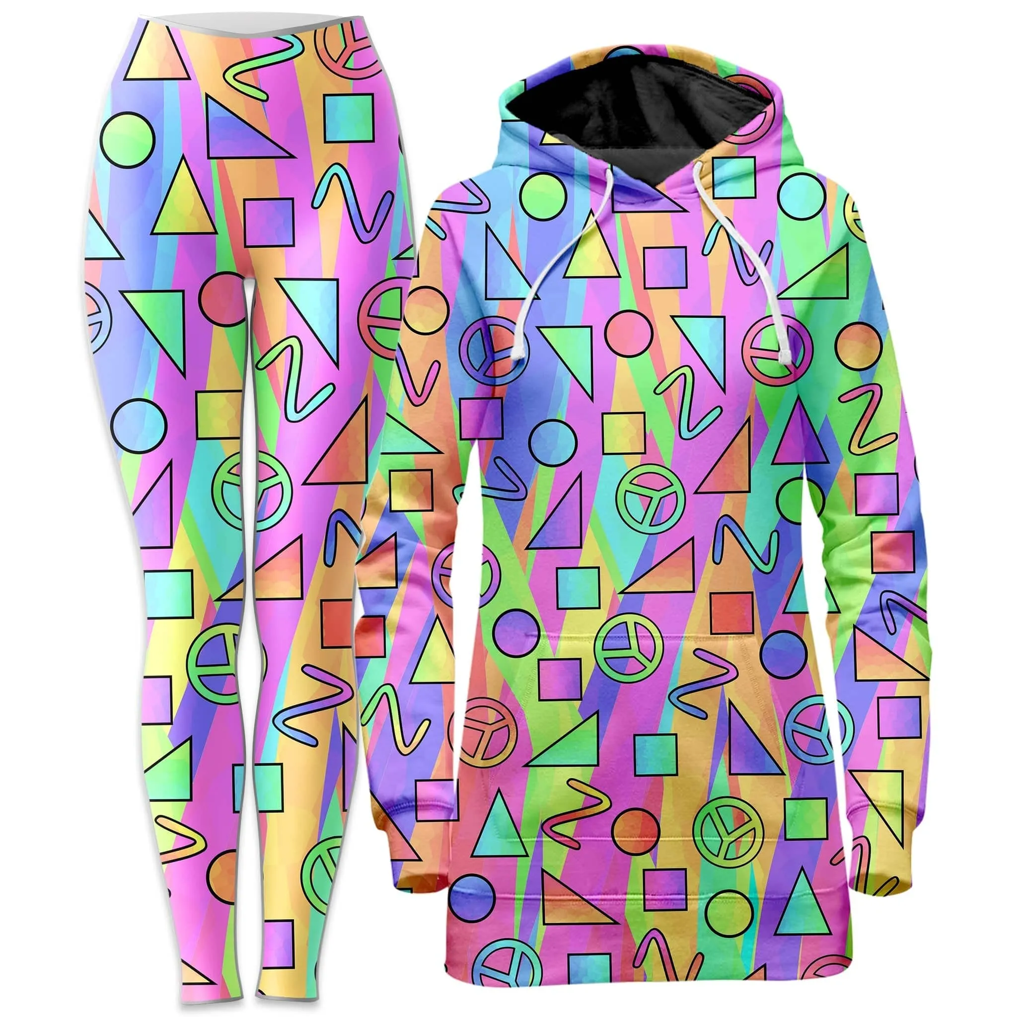 Trippy Retro Peace Signs Hoodie Dress and Leggings Combo sold by iEDM