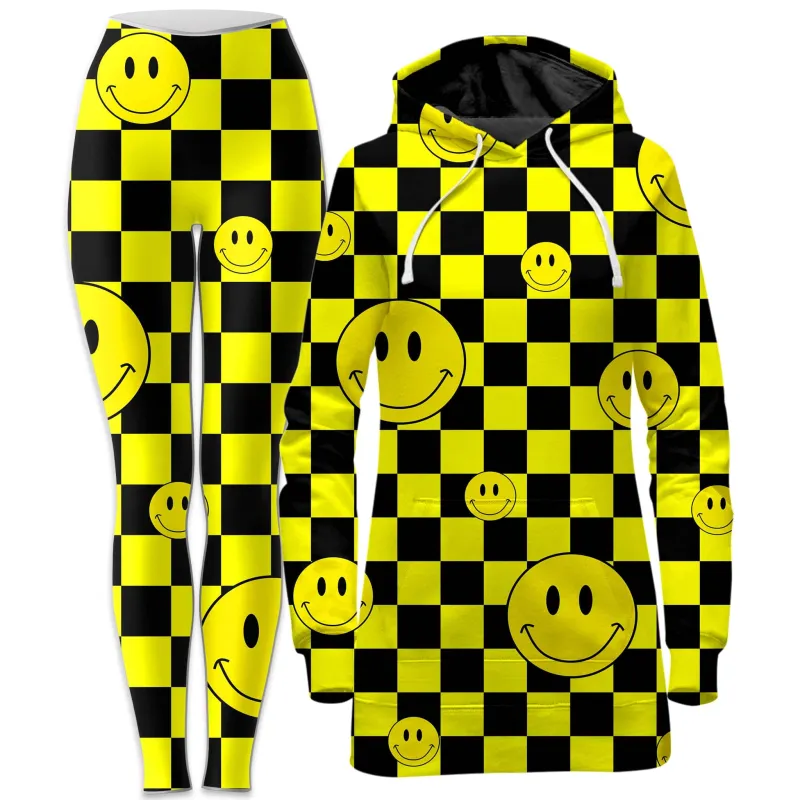 Smile Checkerboard Hoodie Dress and Leggings Combo sold by iEDM