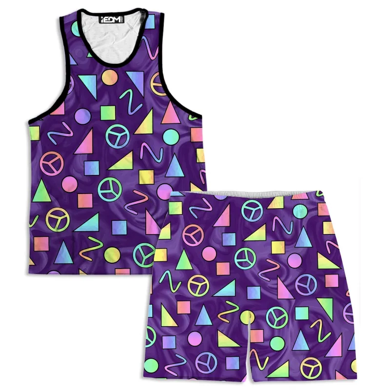 Retro Shapes Peace Symbols Purple Tank and Shorts Combo sold by iEDM