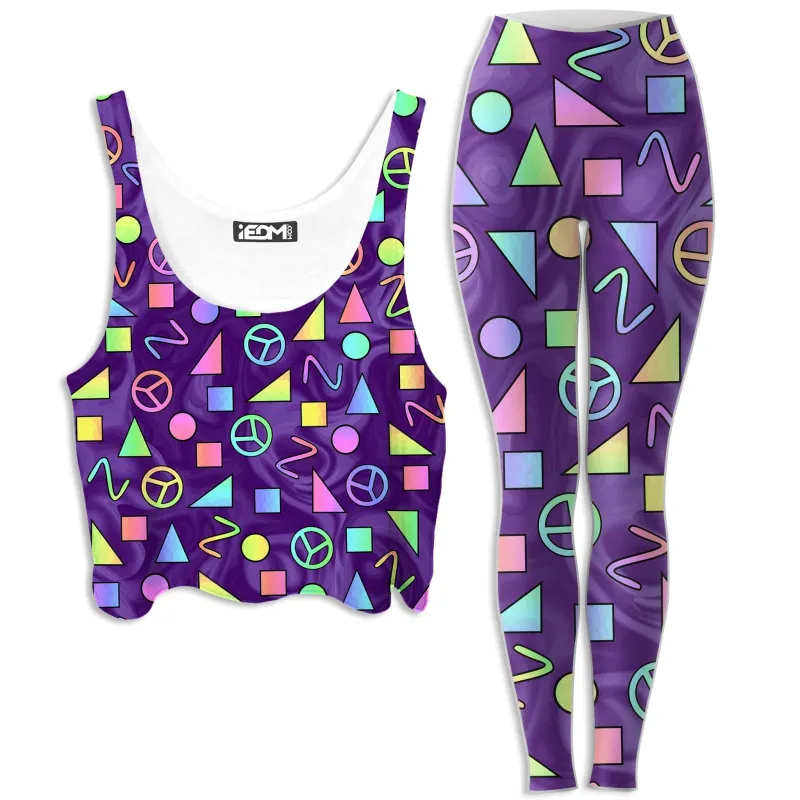 Retro Shapes Peace Symbols Purple Crop Top and Leggings Combo sold by iEDM
