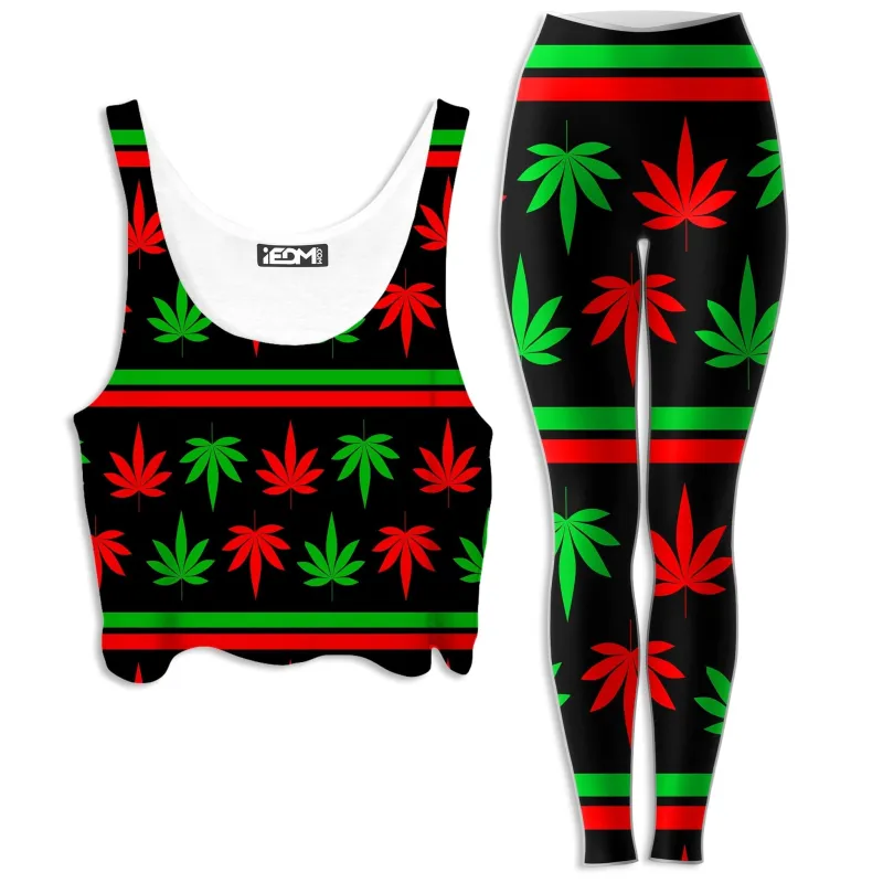 Red And Green Festive Bud Crop Top and Leggings Combo sold by iEDM