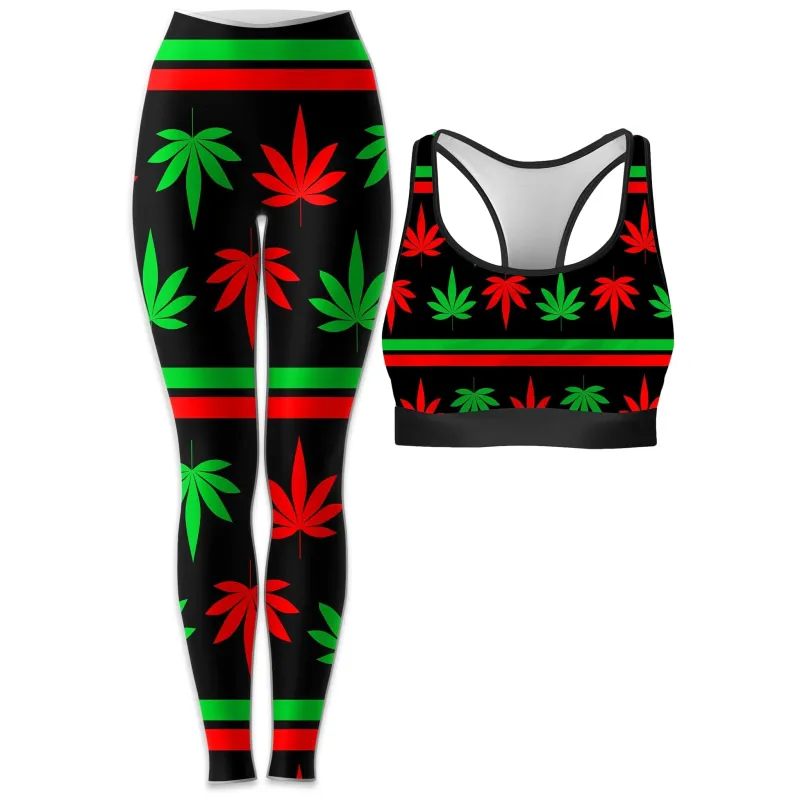 Red And Green Festive Bud Rave Bra and Leggings Combo sold by iEDM