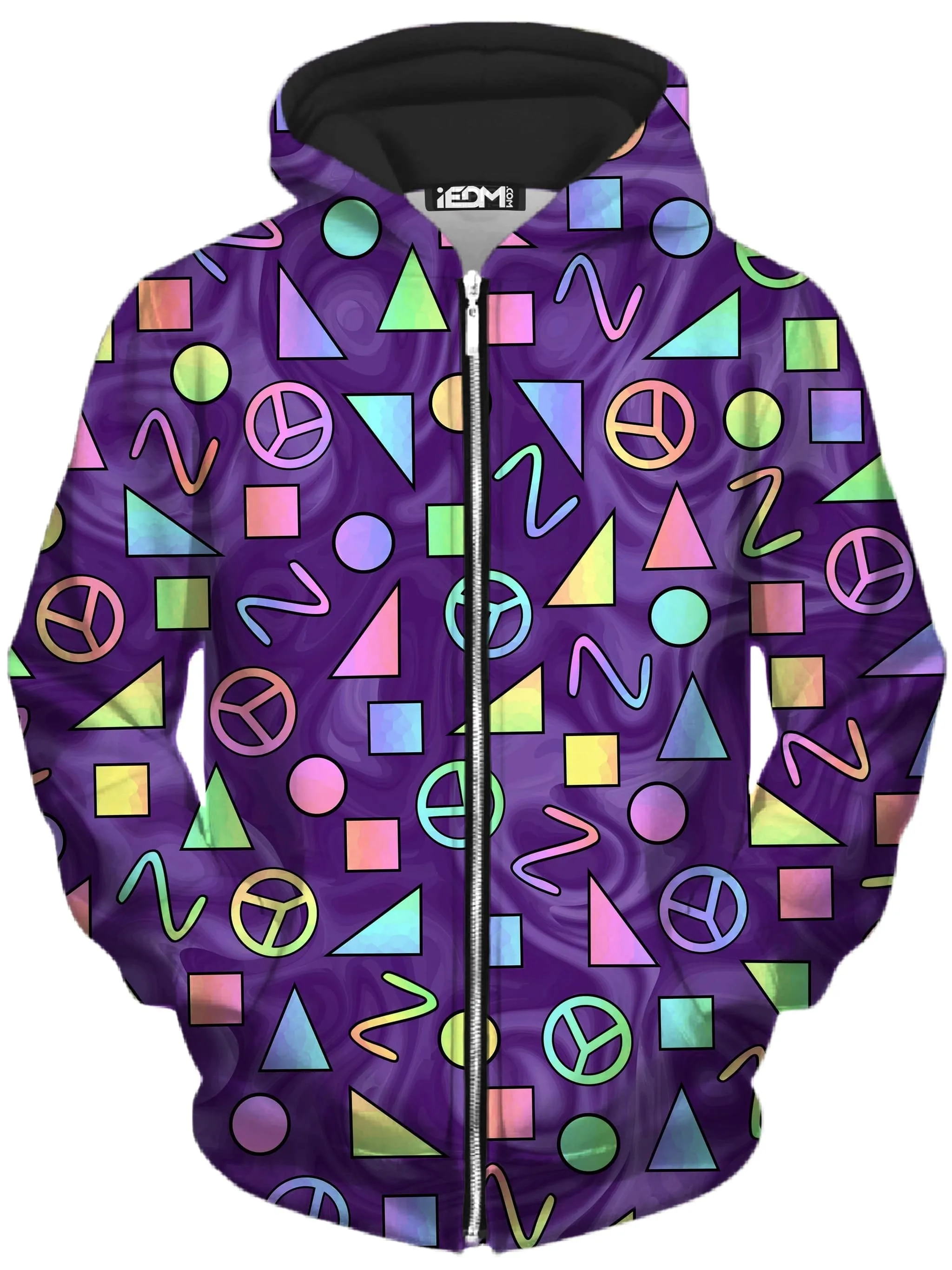 Retro Shapes Peace Symbols Purple Zip-Up Hoodie and Leggings Combo sold by iEDM product image thumbnail 2