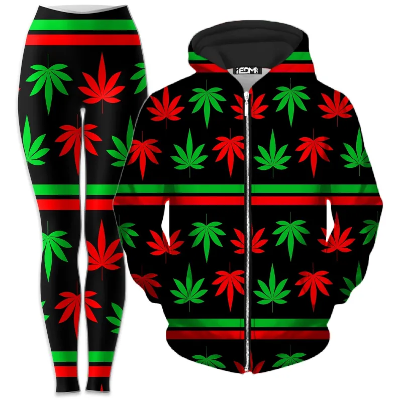 Red And Green Festive Bud Zip-Up Hoodie and Leggings Combo sold by iEDM