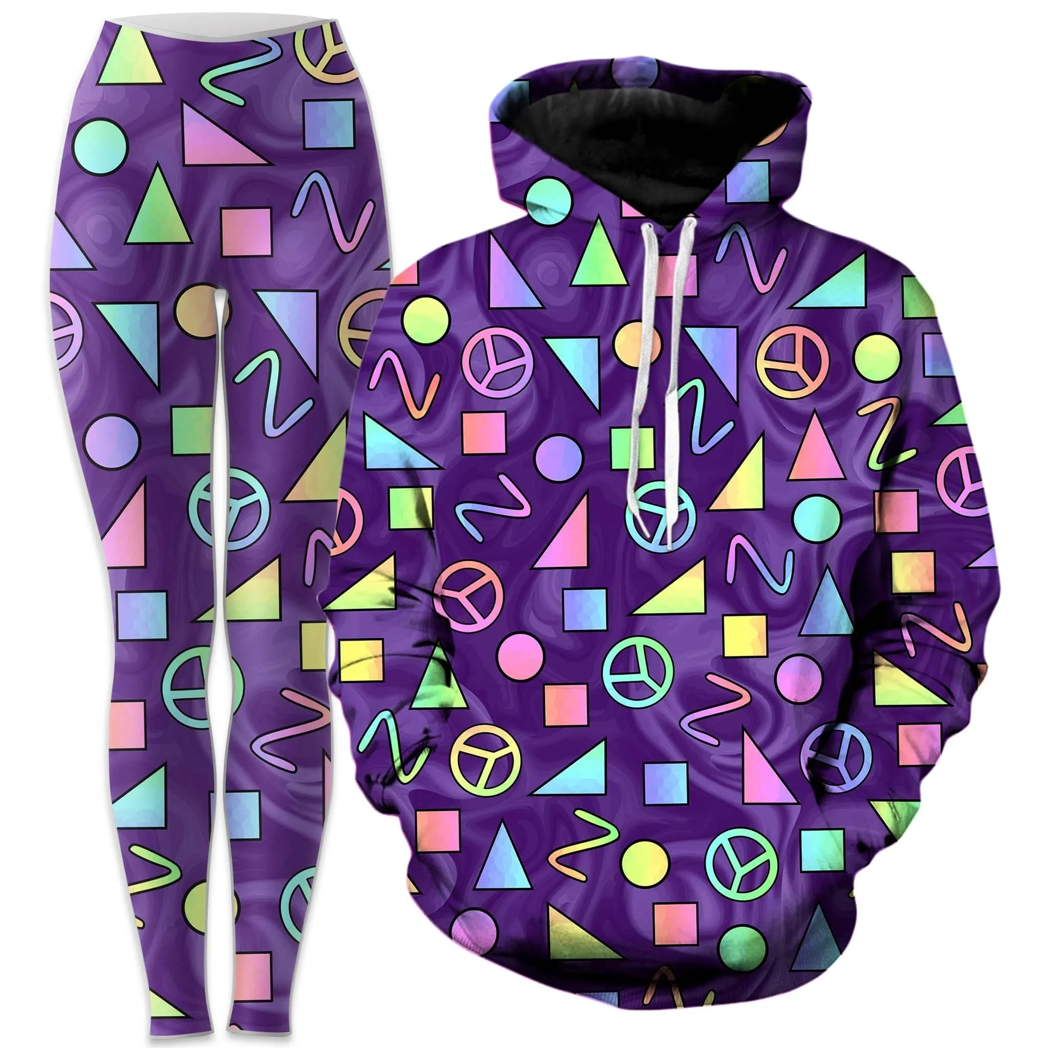 Retro Shapes Peace Symbols Purple Hoodie and Leggings Combo sold by iEDM