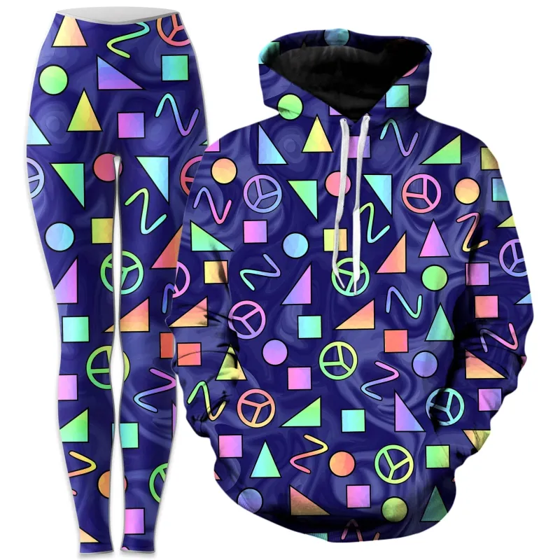 Retro Shapes Peace Symbols Blue Hoodie and Leggings Combo sold by iEDM