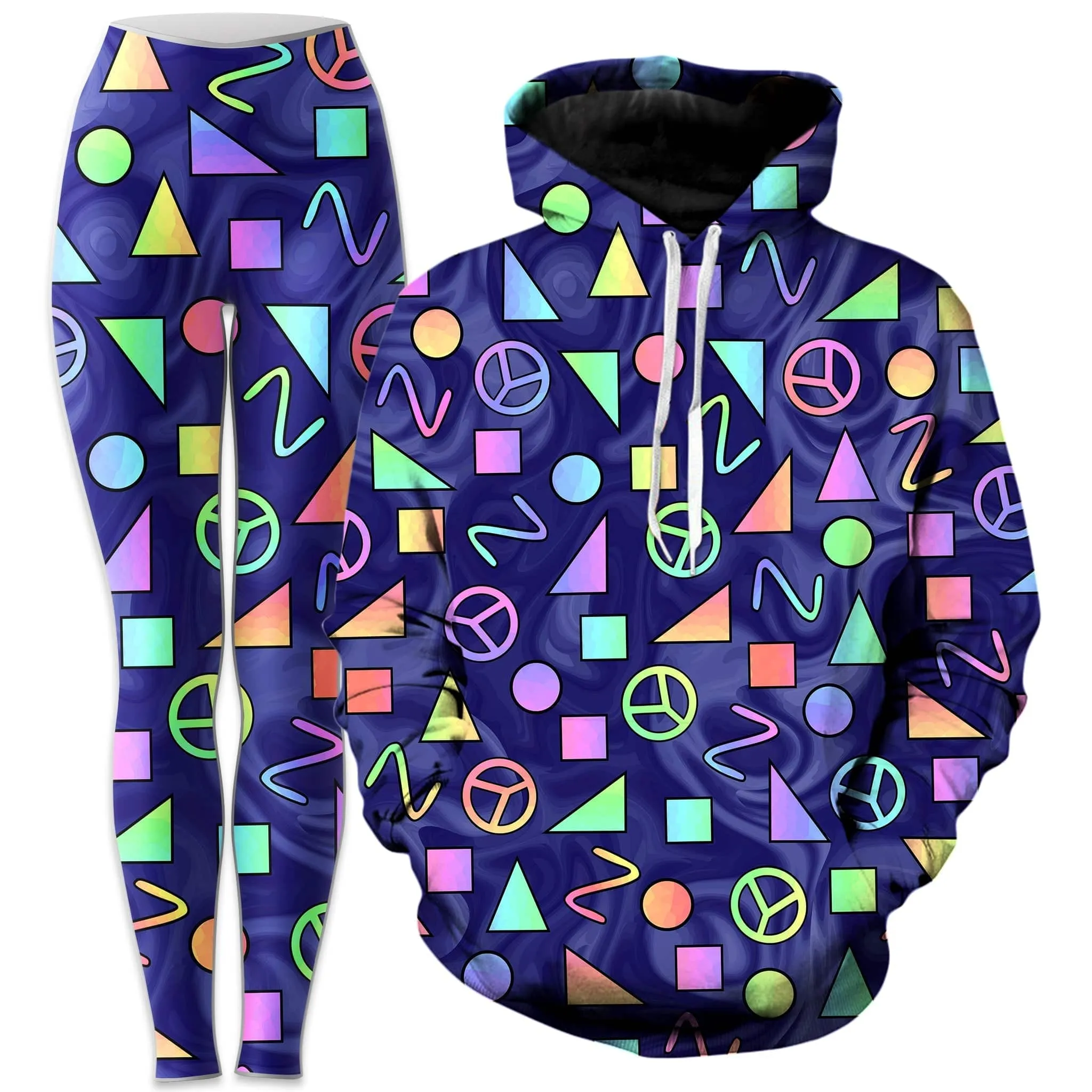 Retro Shapes Peace Symbols Blue Hoodie and Leggings Combo sold by iEDM