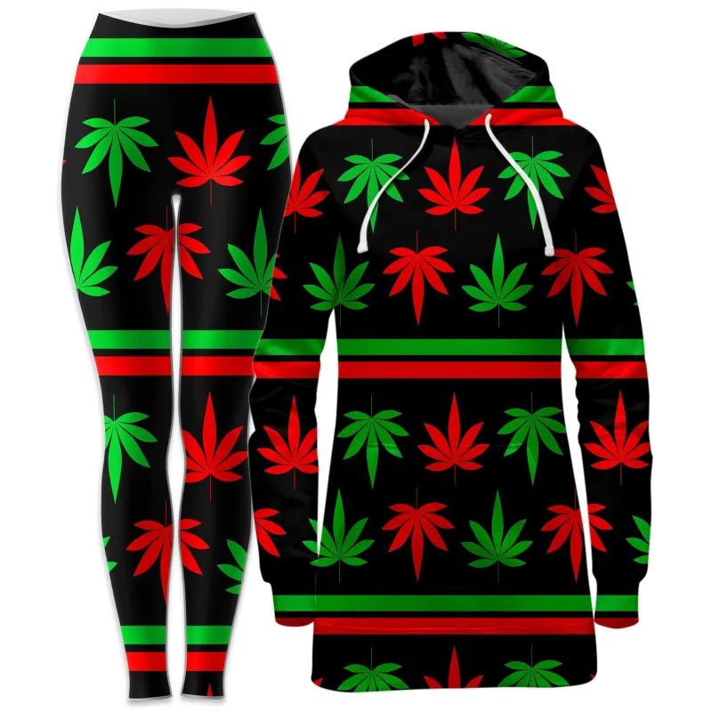 Red And Green Festive Bud Hoodie Dress and Leggings Combo sold by iEDM