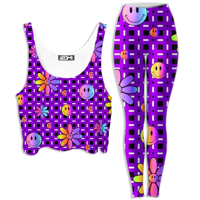 Happiness On Purple Crop Top and Leggings Combo sold by iEDM
