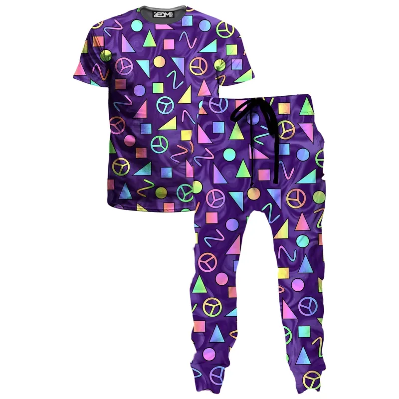 Retro Shapes Peace Symbols Purple T-Shirt and Joggers Combo made by iEDM