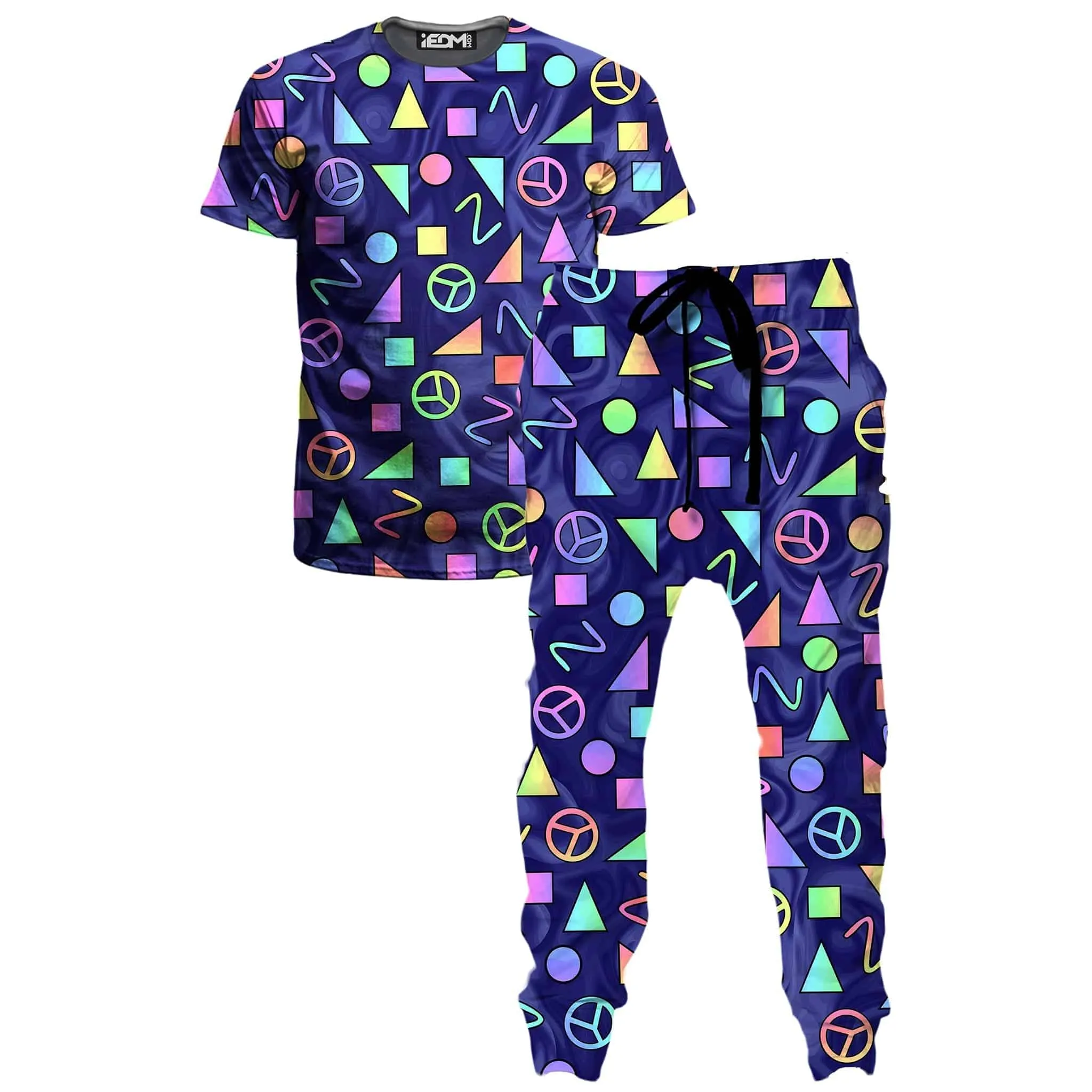 Retro Shapes Peace Symbols Blue T-Shirt and Joggers Combo sold by iEDM
