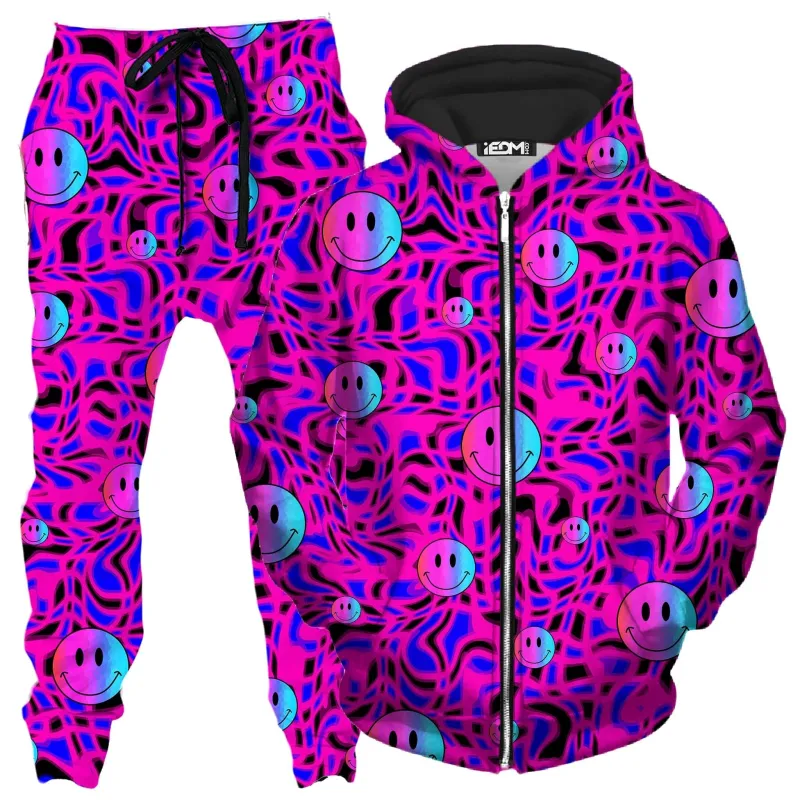 Trippy Smiles Zip-Up Hoodie and Joggers Combo sold by iEDM