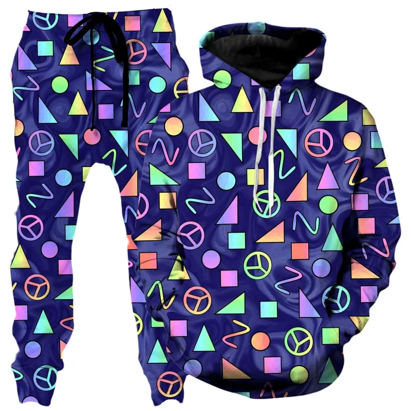 Retro Shapes Peace Symbols Blue Hoodie and Joggers Combo sold by iEDM