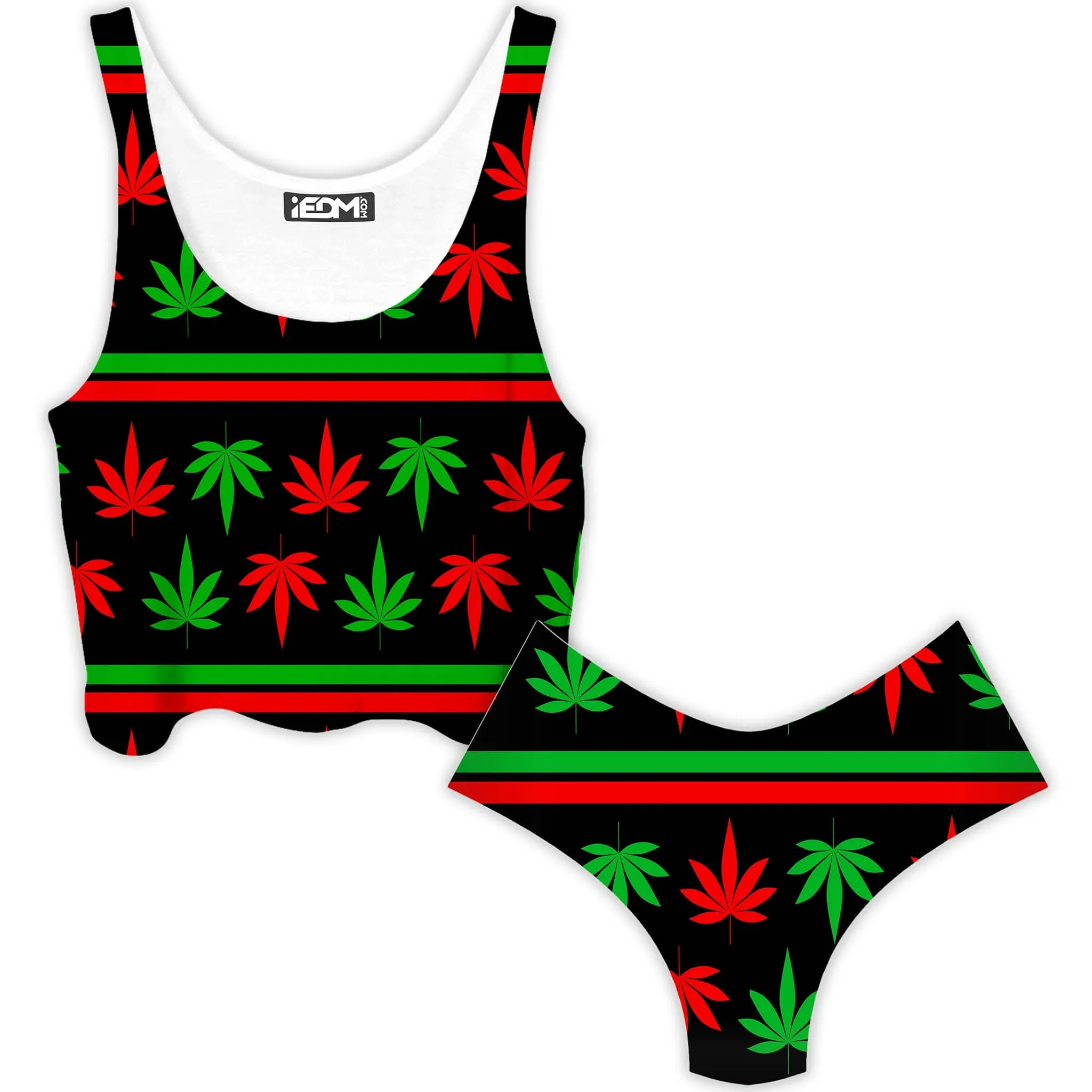 Red And Green Festive Bud Crop Top and Booty Shorts Combo sold by iEDM