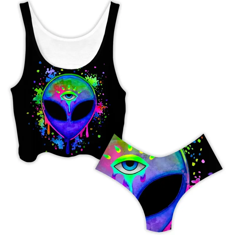 Splatter Alien Crop Top and Booty Shorts Combo sold by iEDM