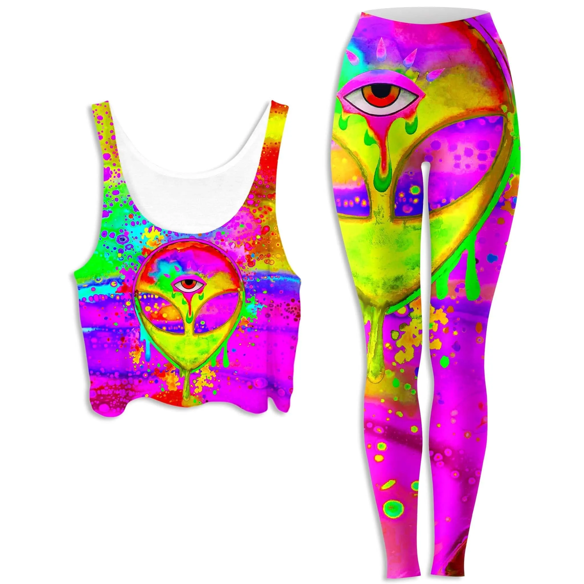 Alien Melt Yellow Crop Top and Leggings Combo sold by iEDM