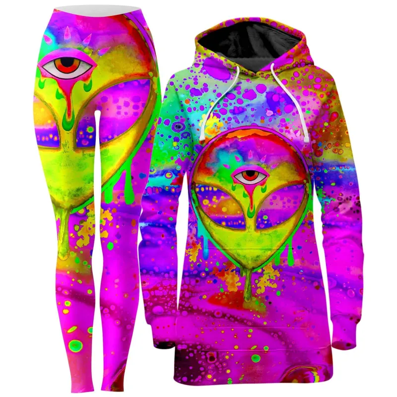 Alien Melt Yellow Hoodie Dress and Leggings Combo sold by iEDM