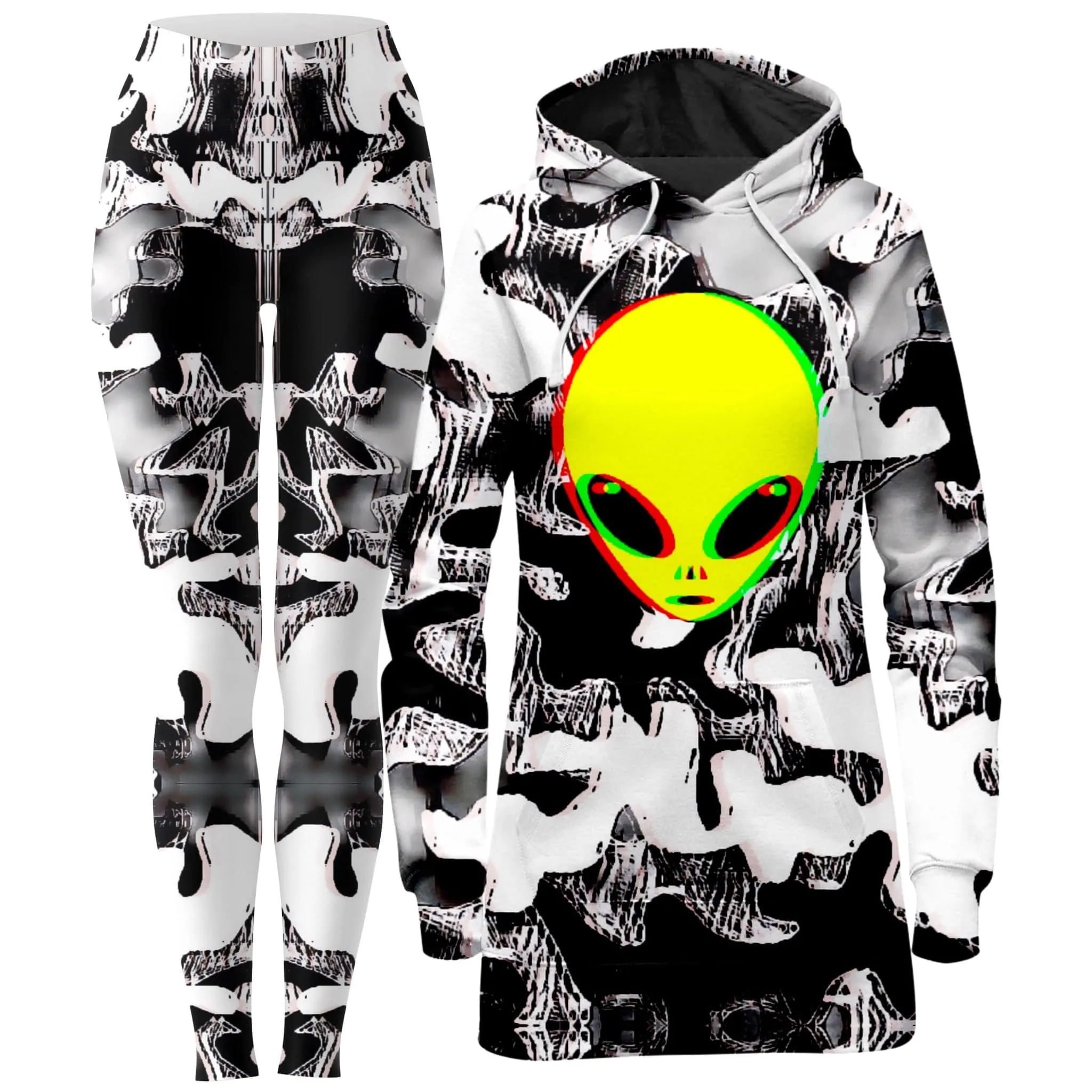 Trippy Alien Hoodie Dress and Leggings Combo sold by iEDM