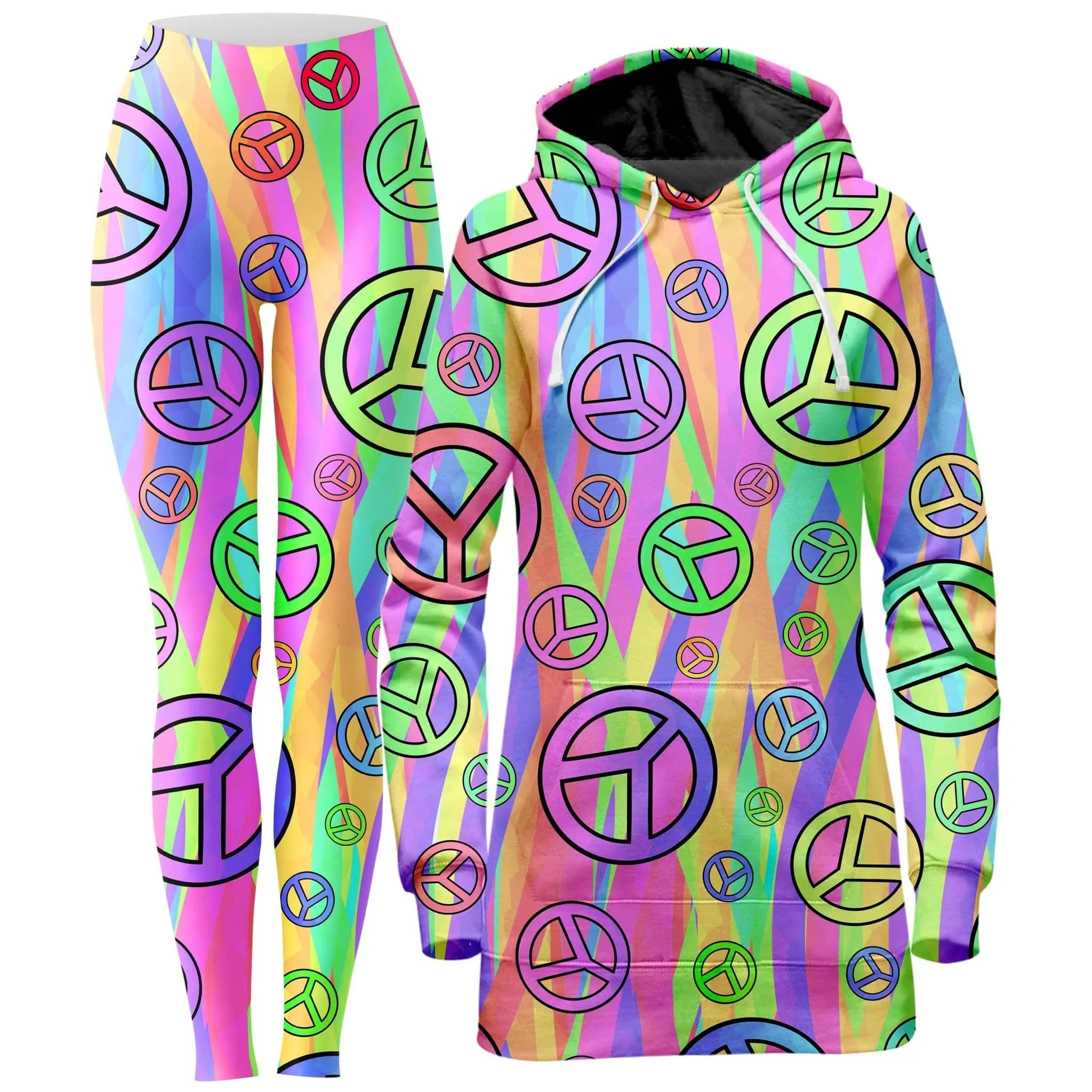Retro Peace Symbol Hoodie Dress and Leggings Combo sold by iEDM