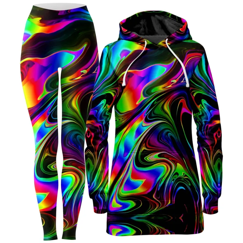 That Glow Flow Hoodie Dress and Leggings Combo sold by iEDM