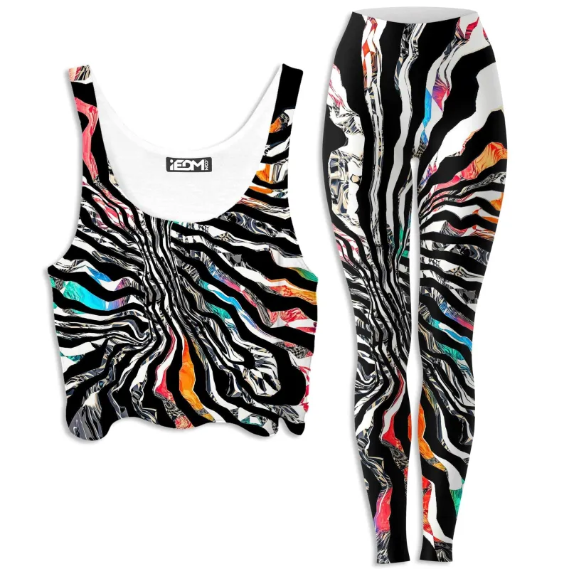 Stripped Chaos Crop Top and Leggings Combo sold by iEDM