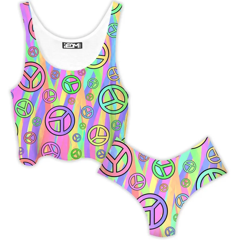 Retro Peace Symbol Crop Top and Booty Shorts Combo sold by iEDM